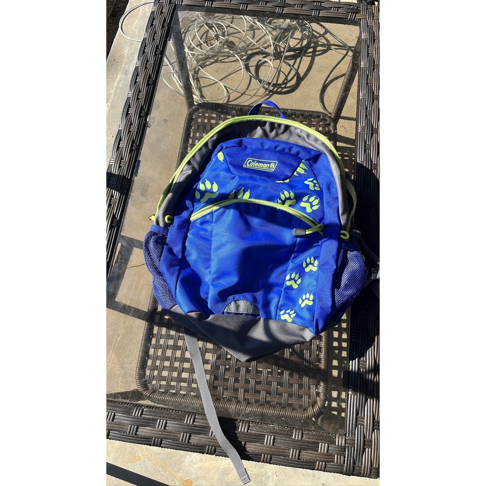 Coleman Kids Youth Hiking Daypack Blue Green Paw‎ Print Backpack